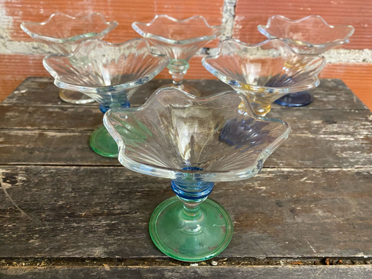 Set of 6 Ice Cream Bowls Design LA ROCHERE Coloured Glass France #D848