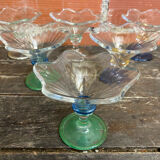 Set of 6 Ice Cream Bowls Design LA ROCHERE Coloured Glass France #D848