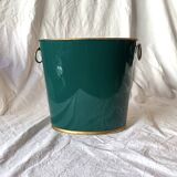 Vintage enamelled sheet metal waste paper basket - peach decor