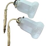 Paire d'appliques Art Nouveau en bronze doré et verre moulé dépoli