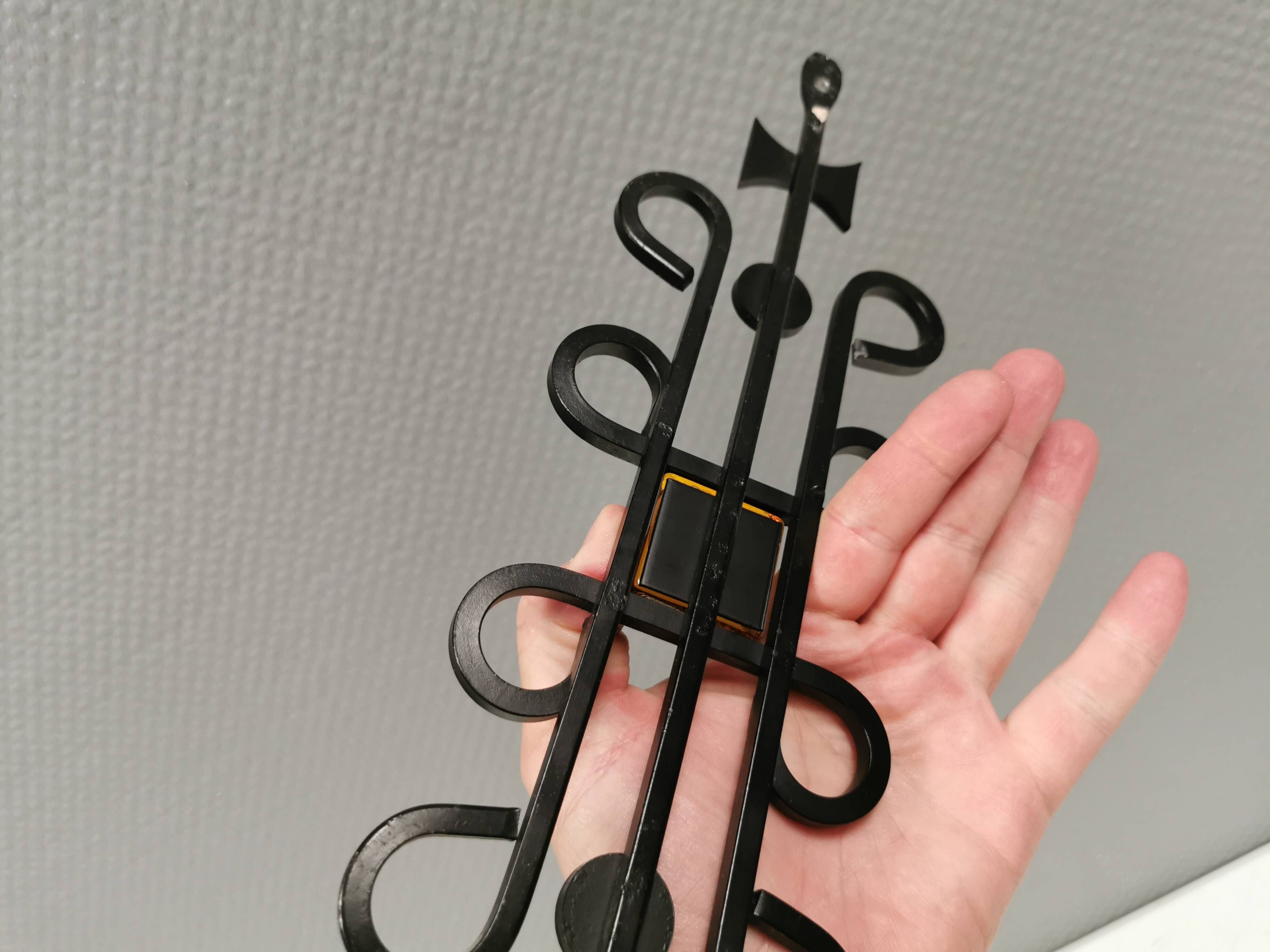 Vintage wall candle holder, wrought iron and  pressed orange/amber glass