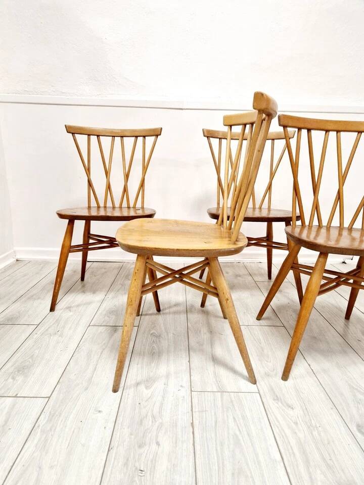 4 Ercol Candlestick Back Dining Chairs