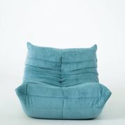 Togo set of armchair and pouf in light blue corduroy