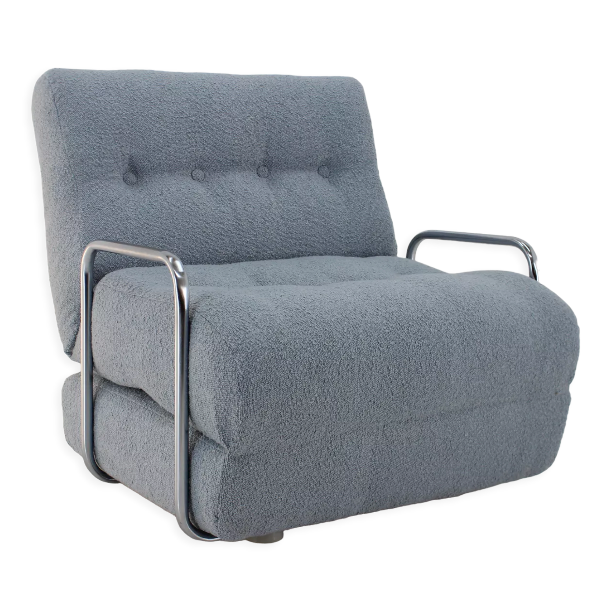 1970s convertible chrome armchair in bouclé ,czechoslovakia