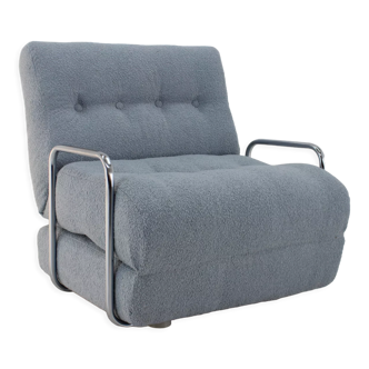 Fauteuil chromé convertible des années 1970 à Bouclé, Tchécoslovaquie