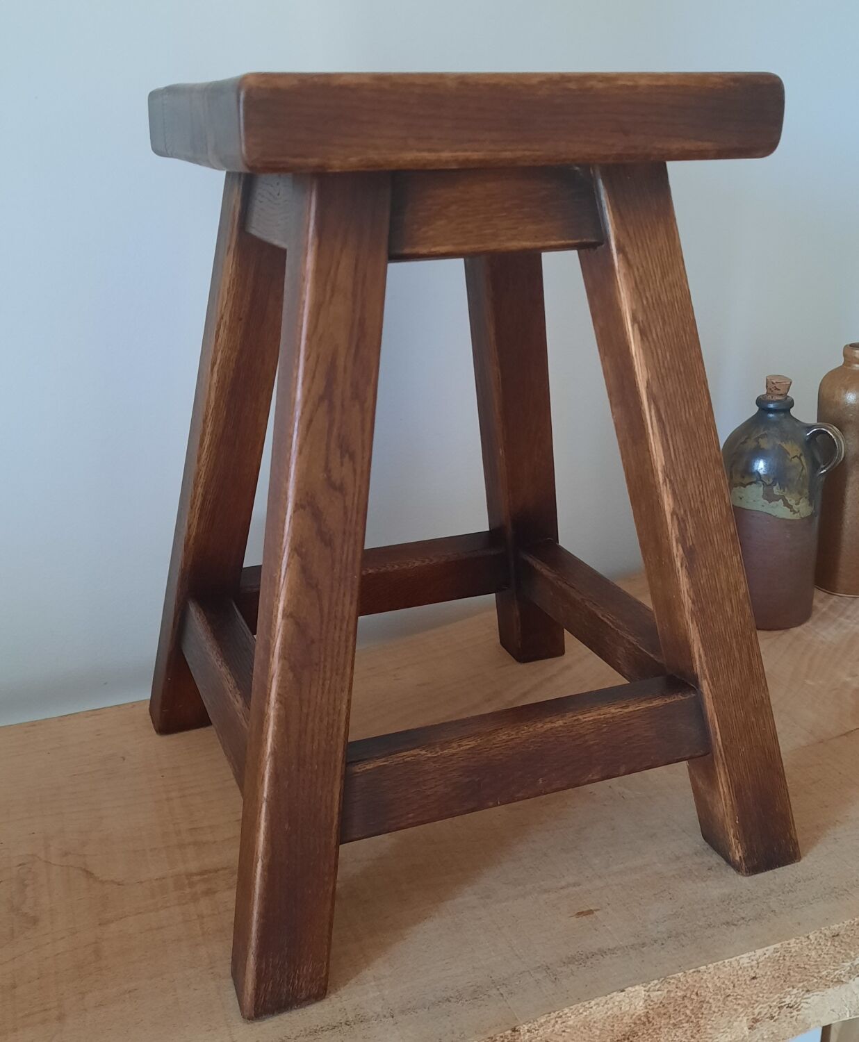 Solid oak wood stool