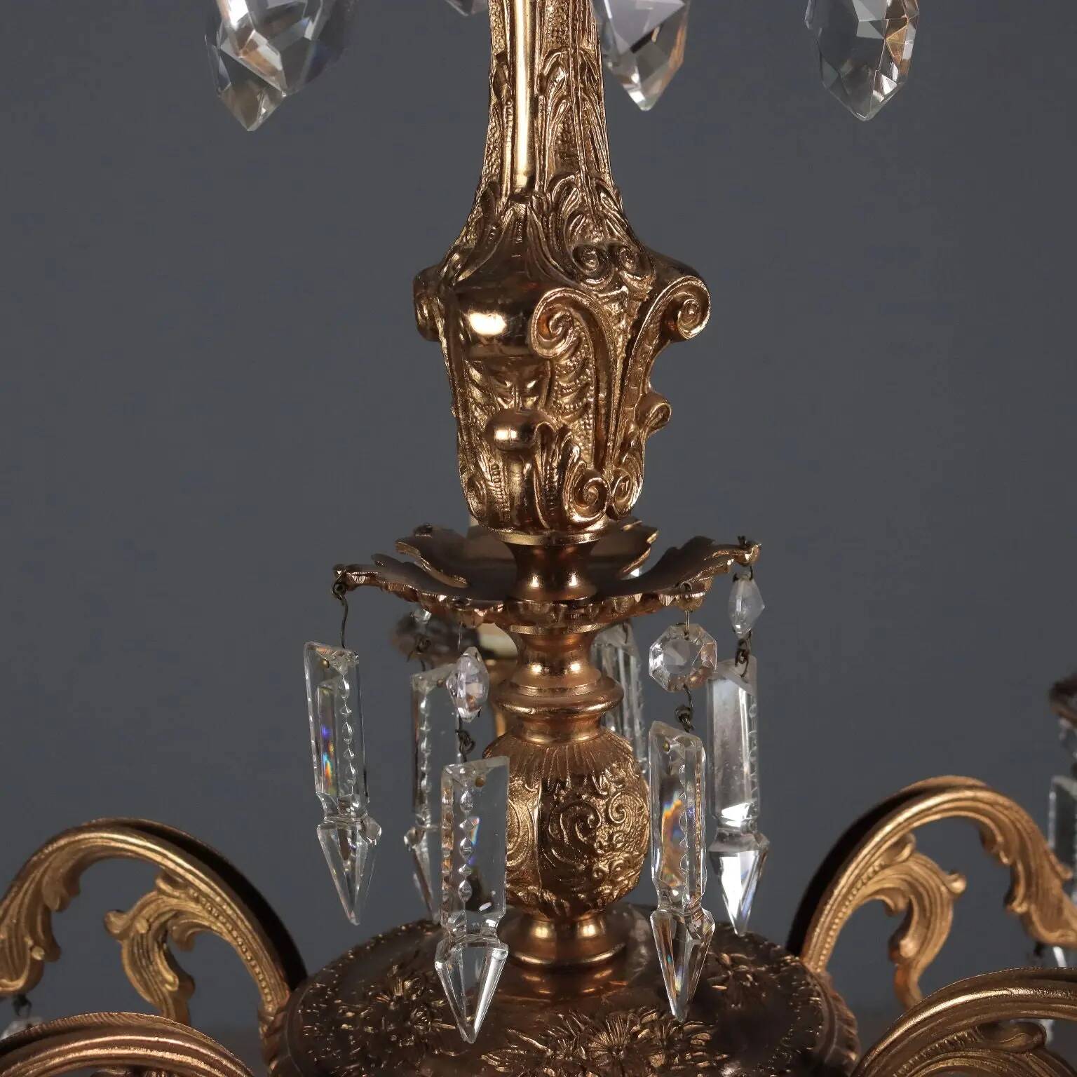 Antique Rococo chandelier in bronze and crystal, Italy, 20th century