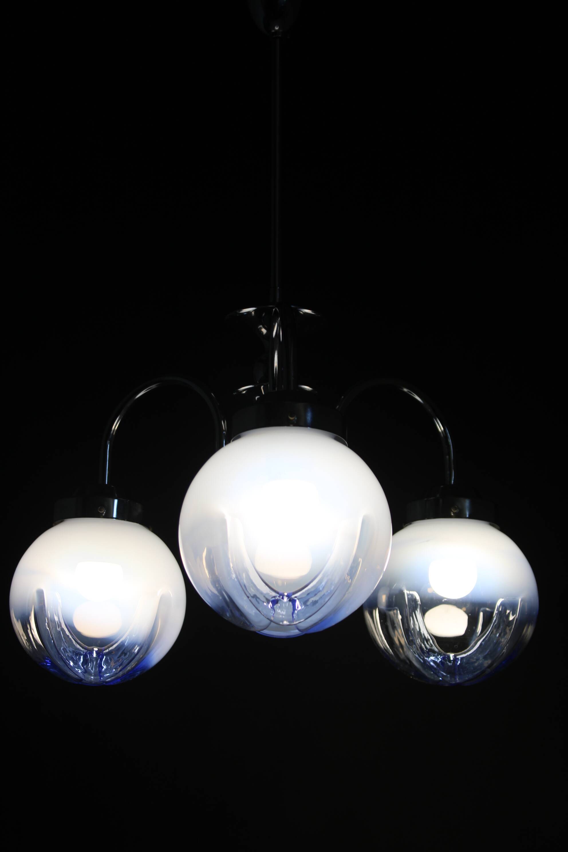 1960s Chrome Plated Chandelier with Murano Glass, Italy