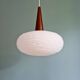 White opaline and teak pendant light, Scandinavian style, 1960s