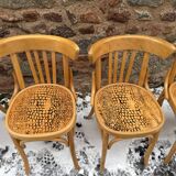 Set of 9 vintage bistro chairs in beech wood – bentwood, patterned seat
