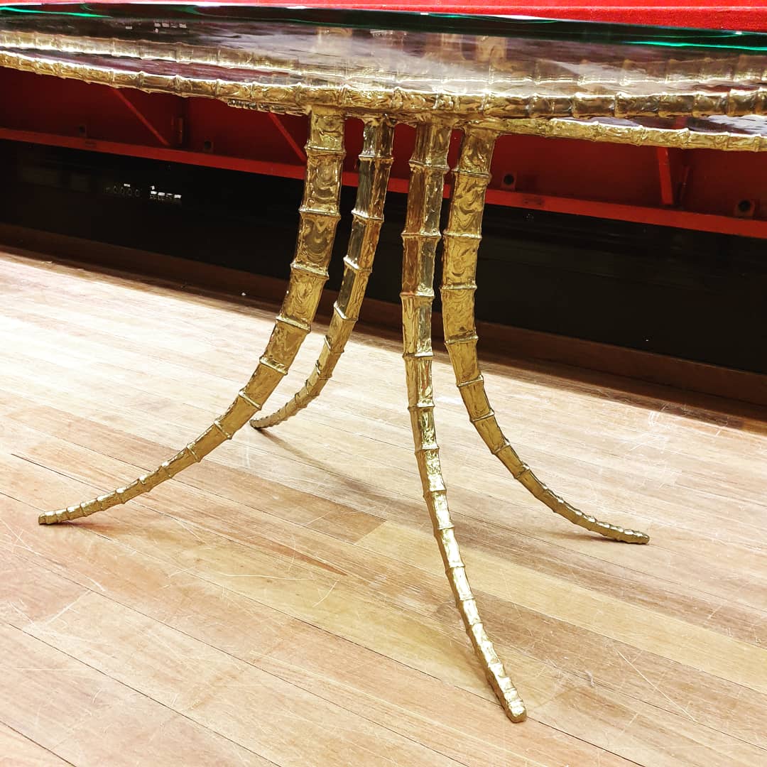 Bronze and glass design table by Alain Chervet
