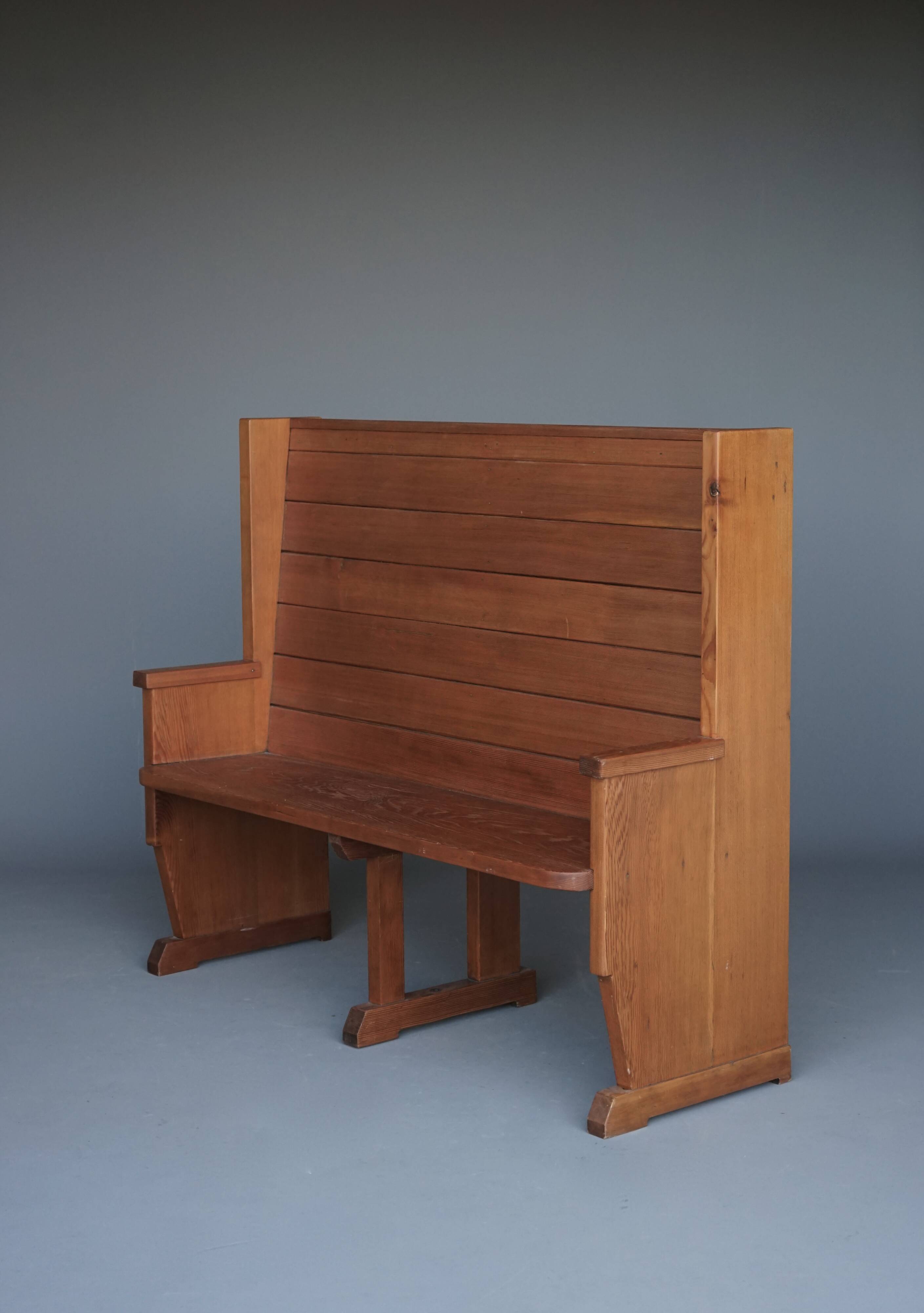 Traditionalist Dutch pine Church Bench, 1930s