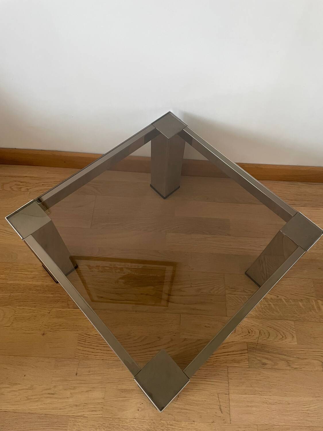 Chromed metal and smoked glass coffee table, 1980s.
