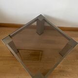 Table basse en méta chromé et verre fumé, années 1980