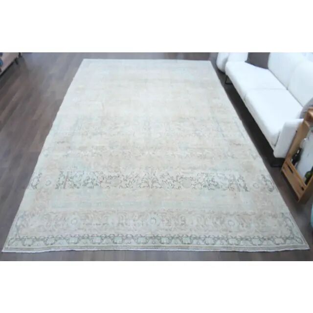 1970s Vintage Persian Handmade Wool Cotton Light Tan Area Rug 286x390