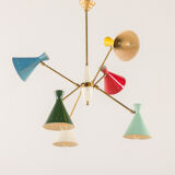 Italian mid-century colourful chandelier attributed to Arredoluce, 1950s