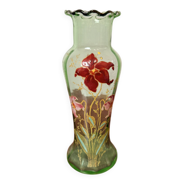 Vase ancien Legras – Verre émaillé à décor floral –Art Nouveau