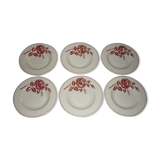 Lot de 6 assiettes creuses anciennes en faïence beige et rouge