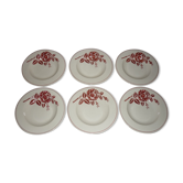 Set of 6 old hollow plates in beige and red earthenware