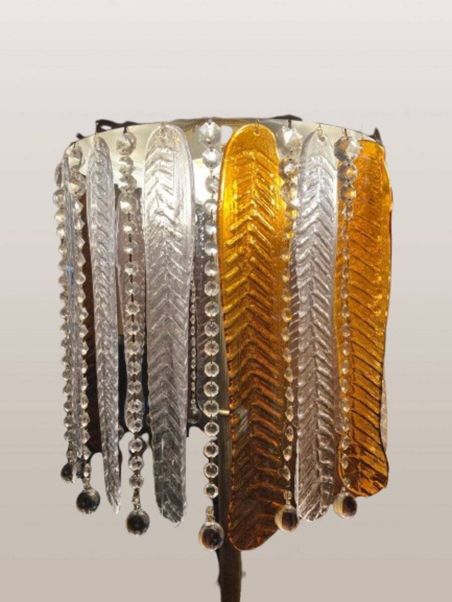 Vintage floor lamp with Murano glass leaves, 1970s