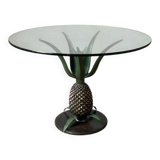 Art Deco pineapple side table in brass and iron, attributed to Maison Jansen, 1972