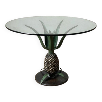 Art Deco pineapple side table in brass and iron, attributed to Maison Jansen, 1972