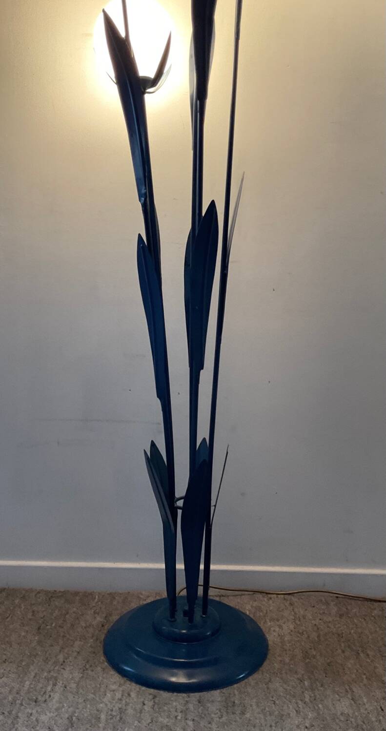 Vintage floor lamp 5 lamps in opaline and blue metal