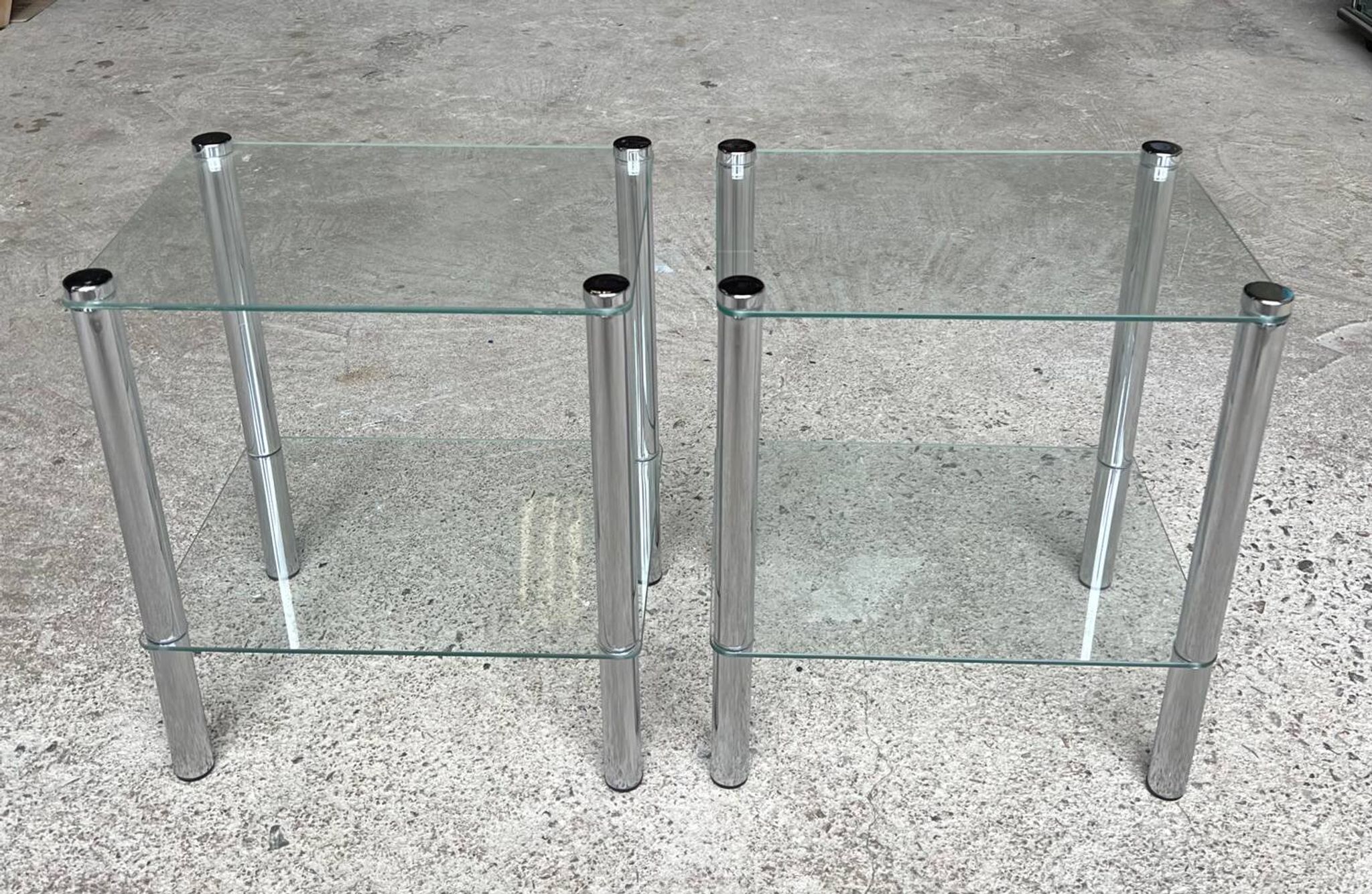 2 vintage 1980 rectangular sofa ends 2 translucent trays round tube