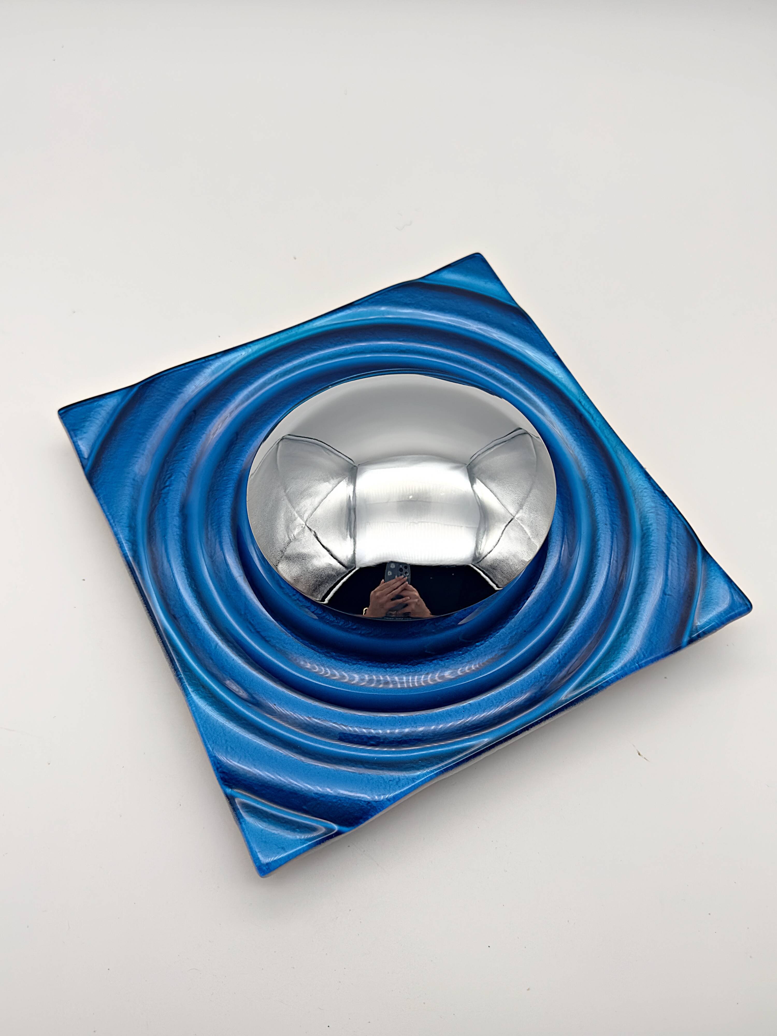 Set of 2 vintage 1990s blue Paul Neuhaus chrome wall sconces