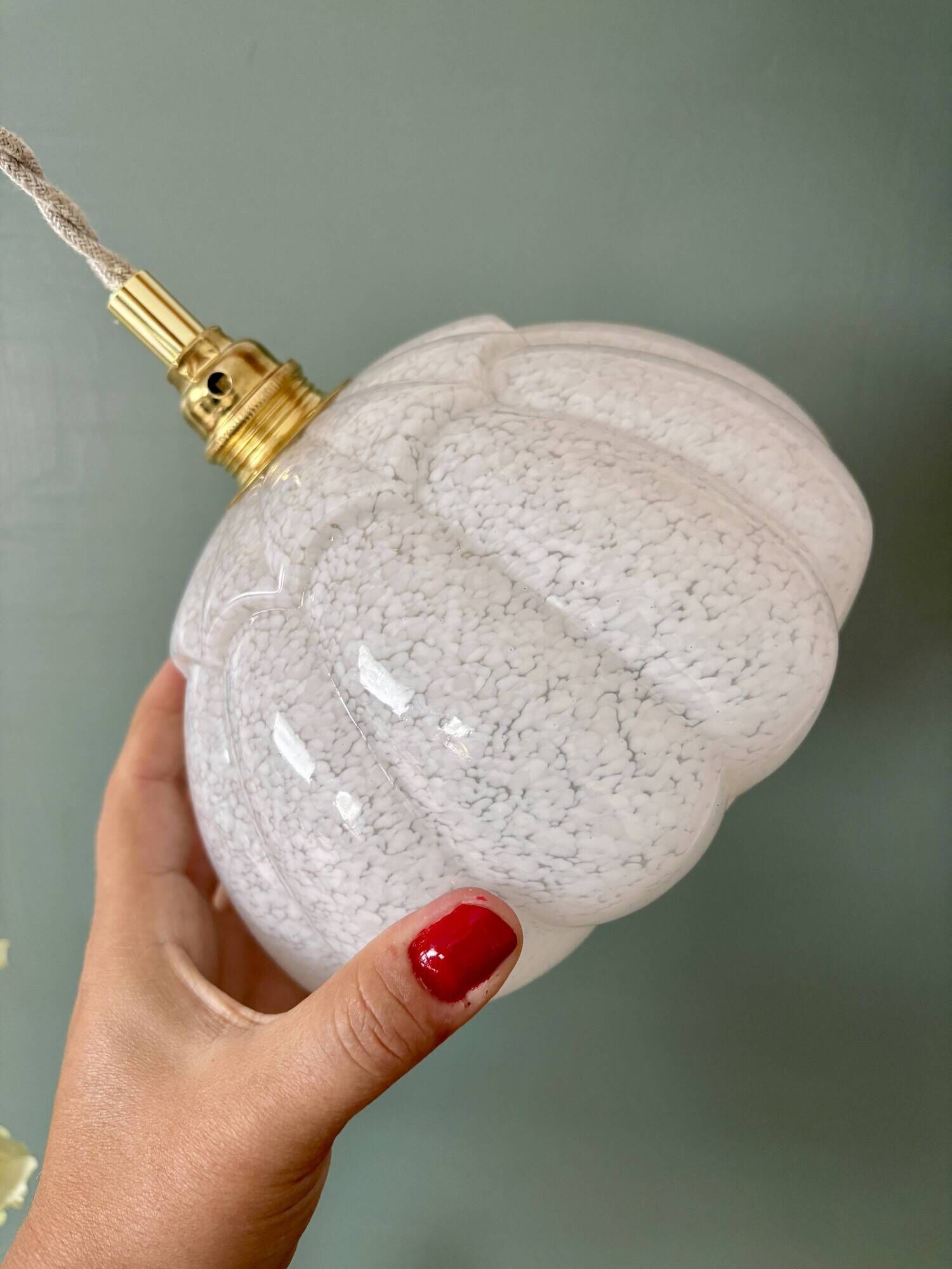 Vintage glass pendant light from Clichy in white.