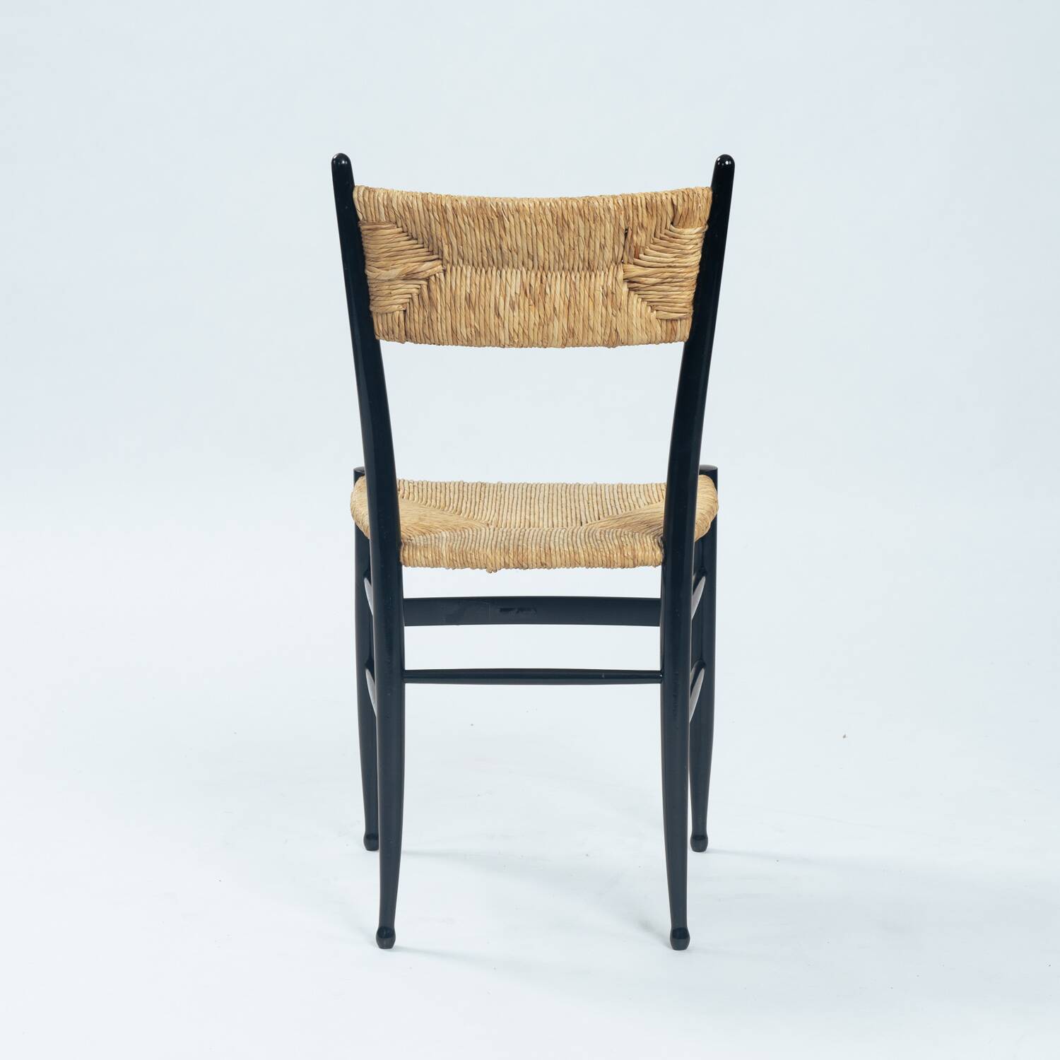 Chaises italiennes Chiavari en hêtre et paille noires, années 1950