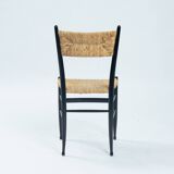 Chaises italiennes Chiavari en hêtre et paille noires, années 1950