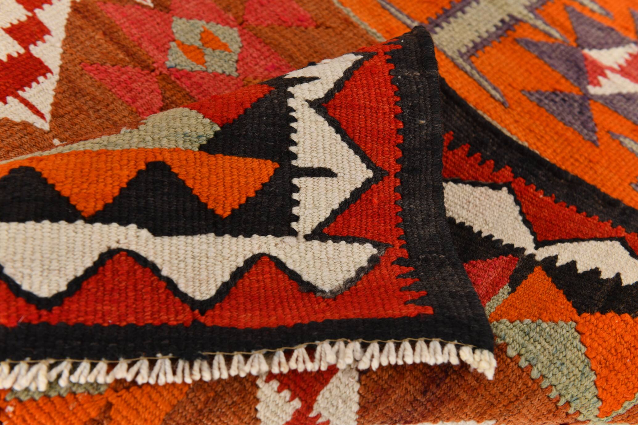 Tapis Kilim 3x10 Orange citrouille 93x308 cm