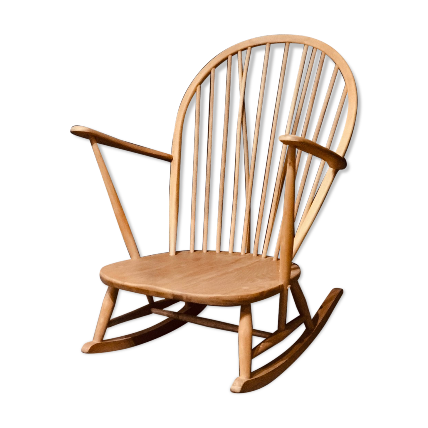 Rocking chair mid-century in light elm by Lucian Ercolani for Ercol
