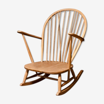 Rocking chair mid-century in light elm by Lucian Ercolani for Ercol