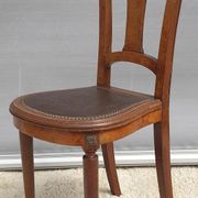 Lot 6 Art Deco chairs in Walnut style Louis XVI seat leather decorated with roses
