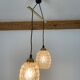Suspension globes 2 lights, glass and brass, 50s