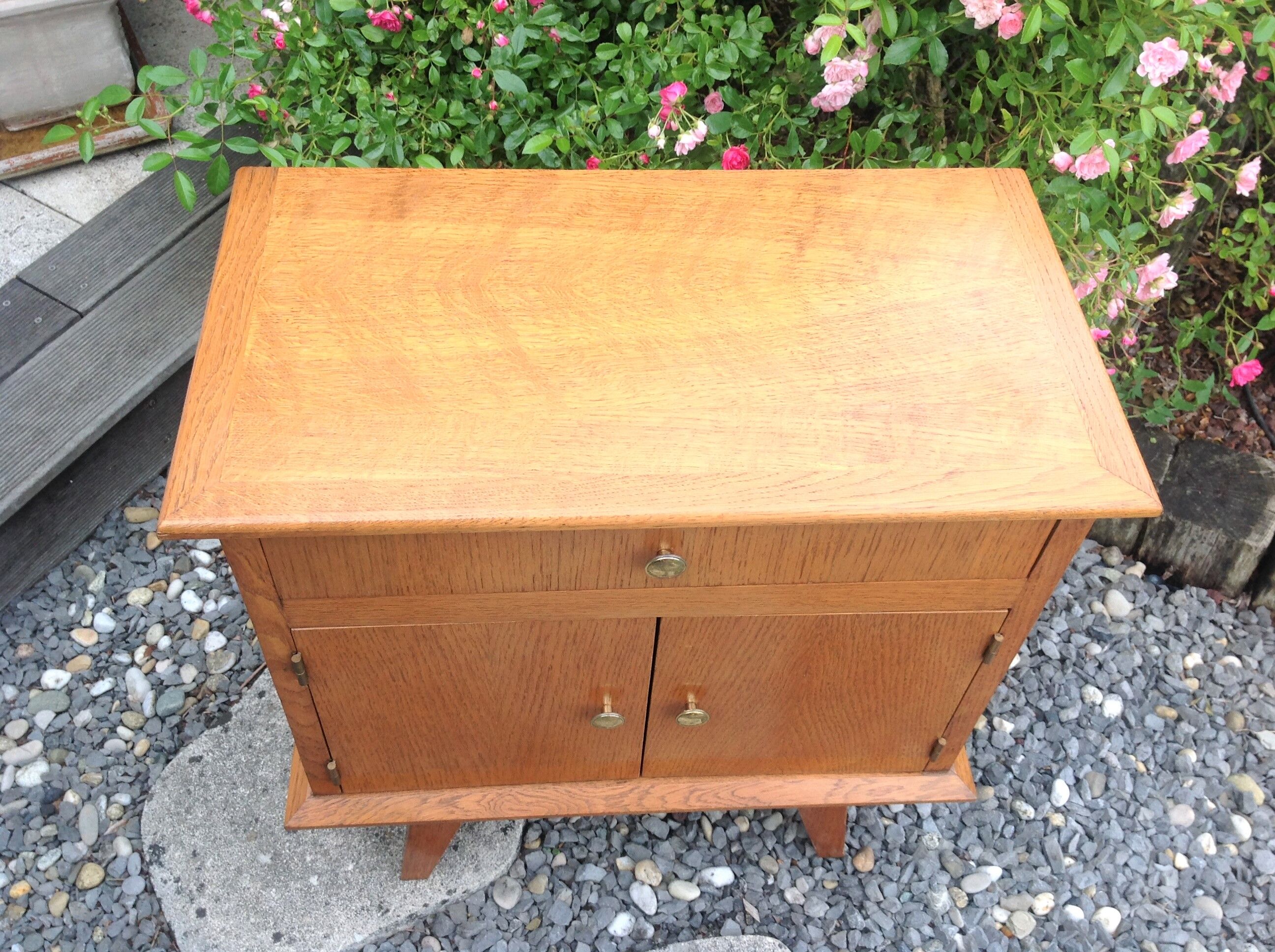 Bedside table feet compass in varnished chene / vintage 50s-60s