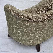1960s, Danish curved 2-seater sofa, green furniture velour, beech wood.