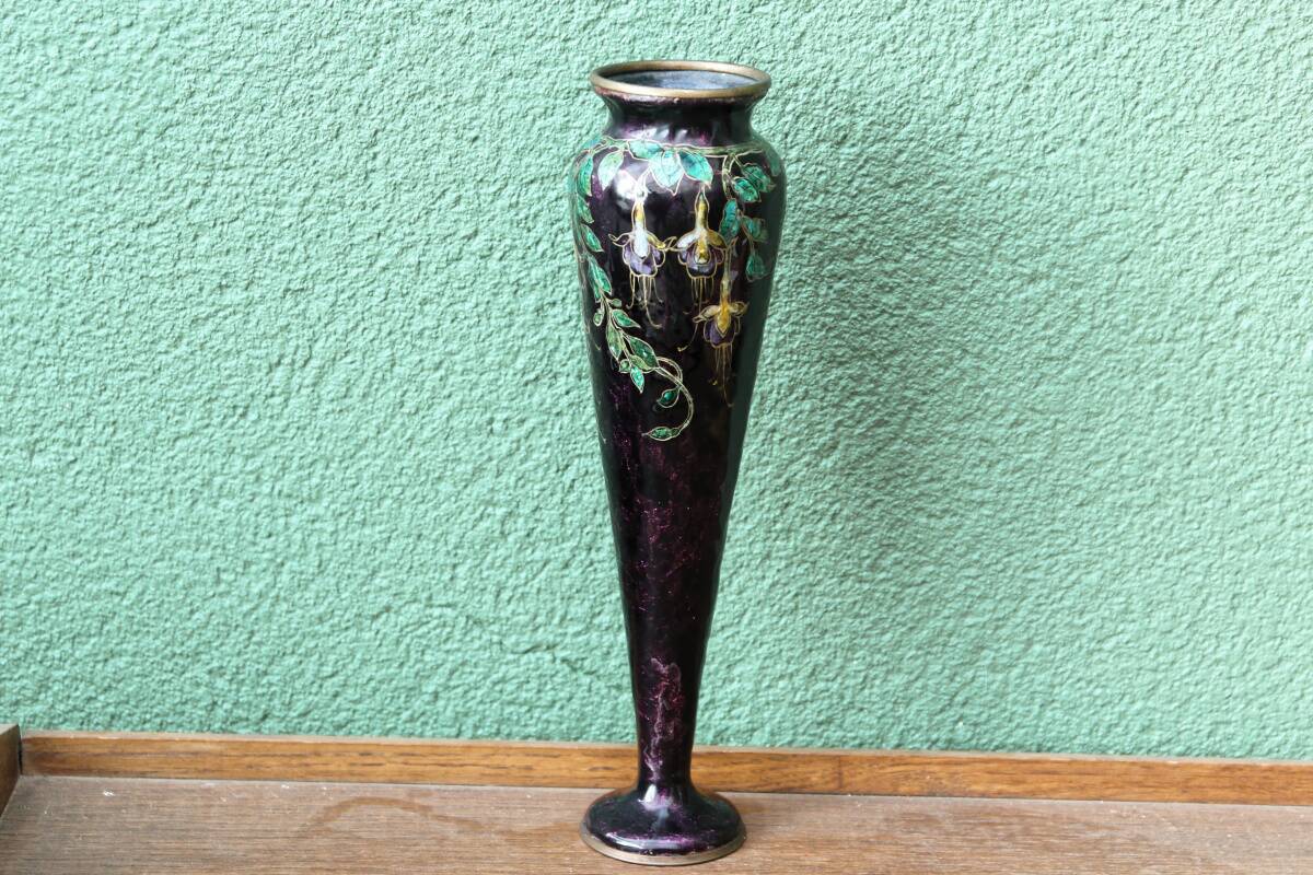 Enameled vase, art nouveau, Limoges, Jules Sarlandie