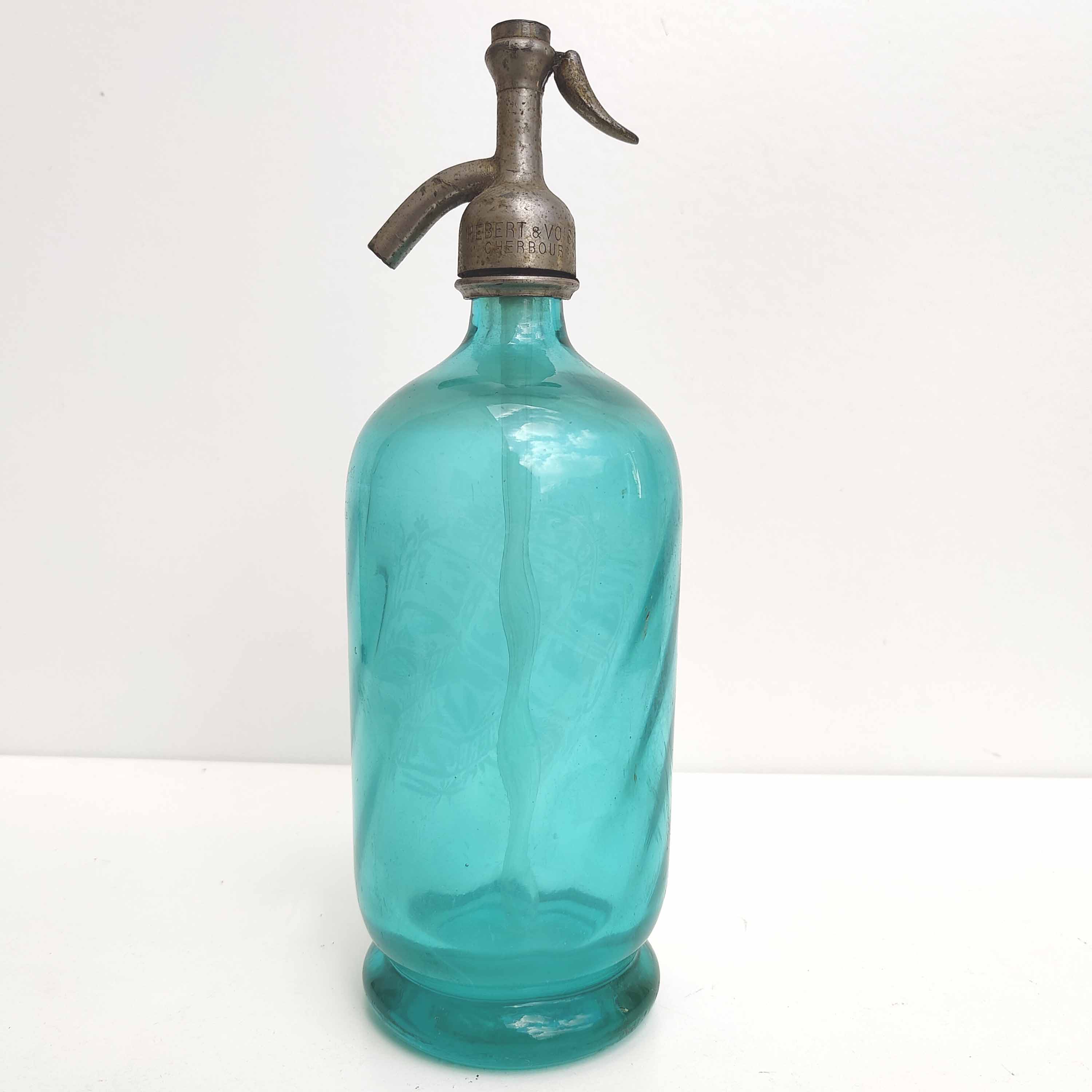 Siphon bistrot vintage Cherbourg verre turquoise 1935