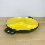 Plat rond céramique années 50 noir et jaune