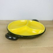 Plat rond céramique années 50 noir et jaune