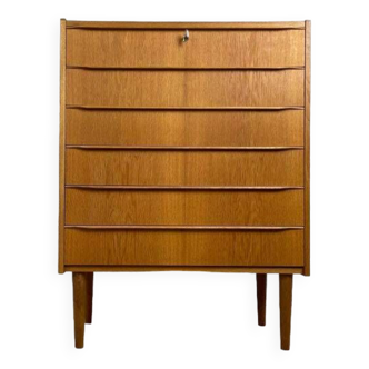 Commode scandinave 6 tiroirs vintage en chêne, années 60