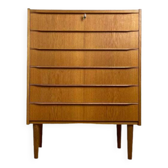 Scandinavian chest of drawers with 6 vintage oak drawers, 1960s