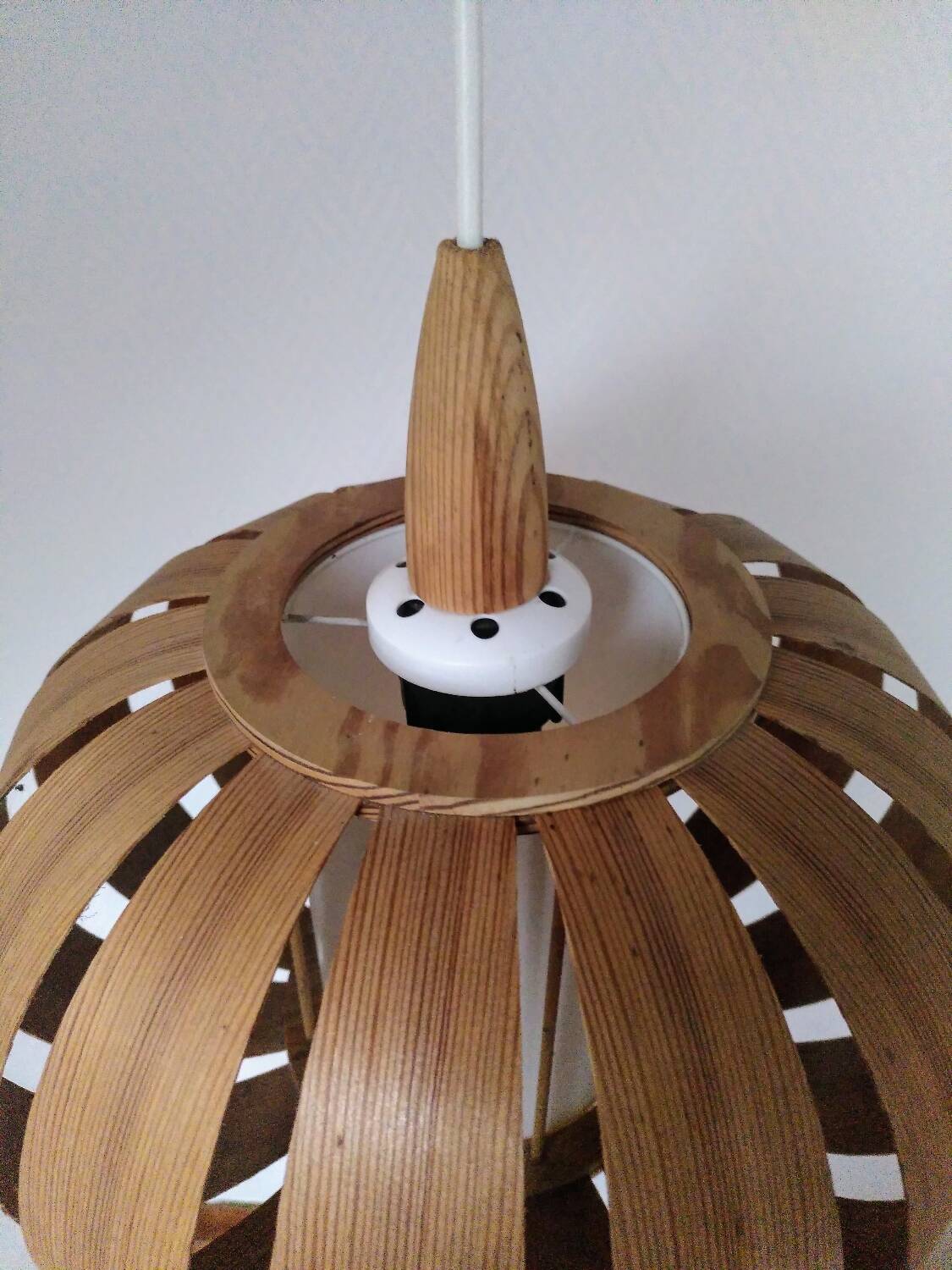 Scandinavian pendant light, wood veneer. 1960s