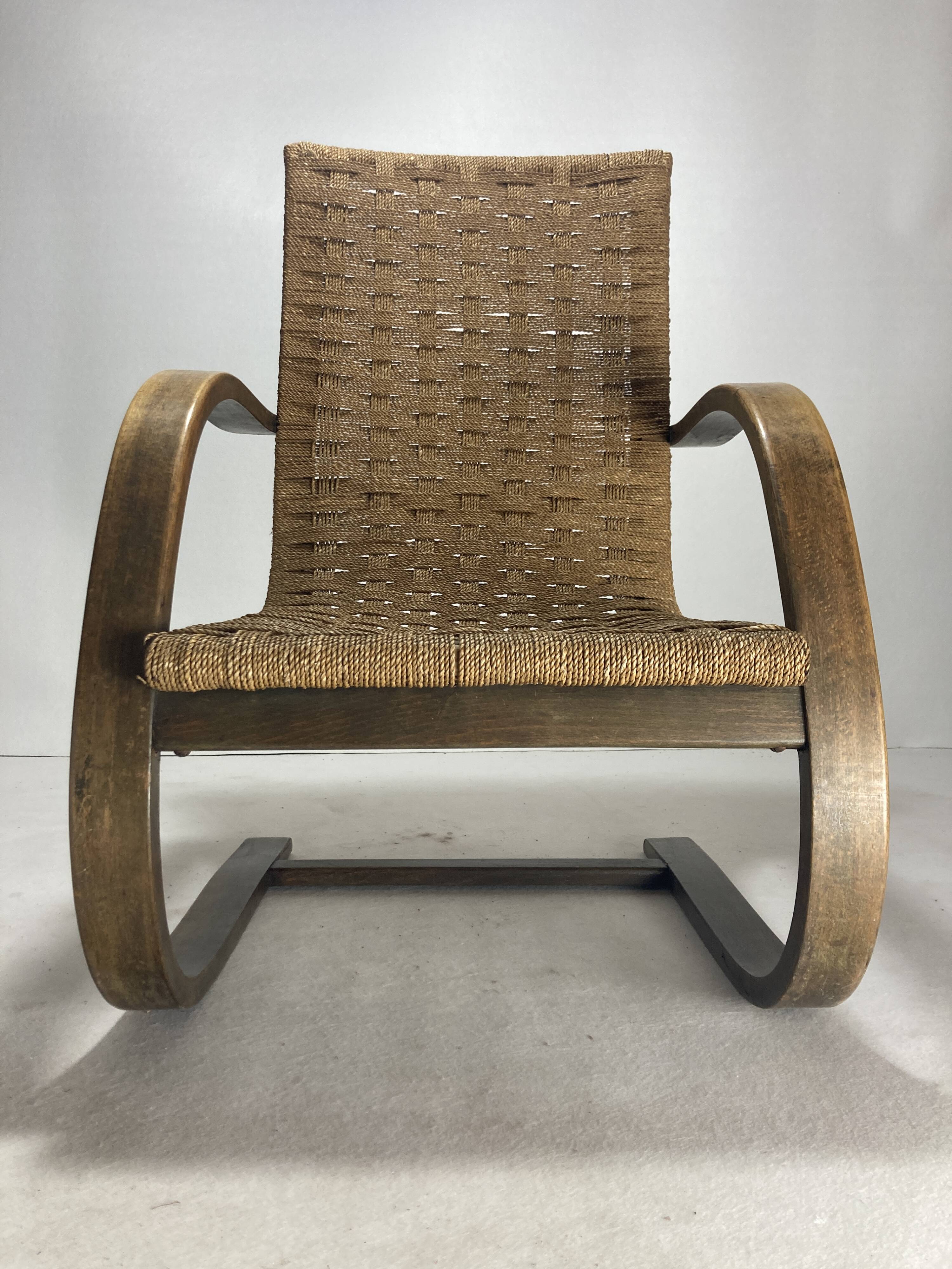 Cantilever wicker cord chair, 1930s