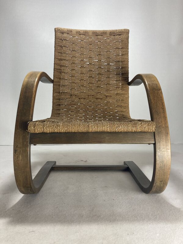 Chaise en porte-à-faux en corde d'osier, années 1930