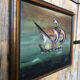 Oil painting on canvas j. peyraud view boats + wood frame #a219