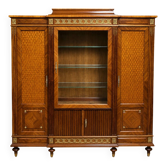 Important showcase library in fine wood and marquetry, stamped.